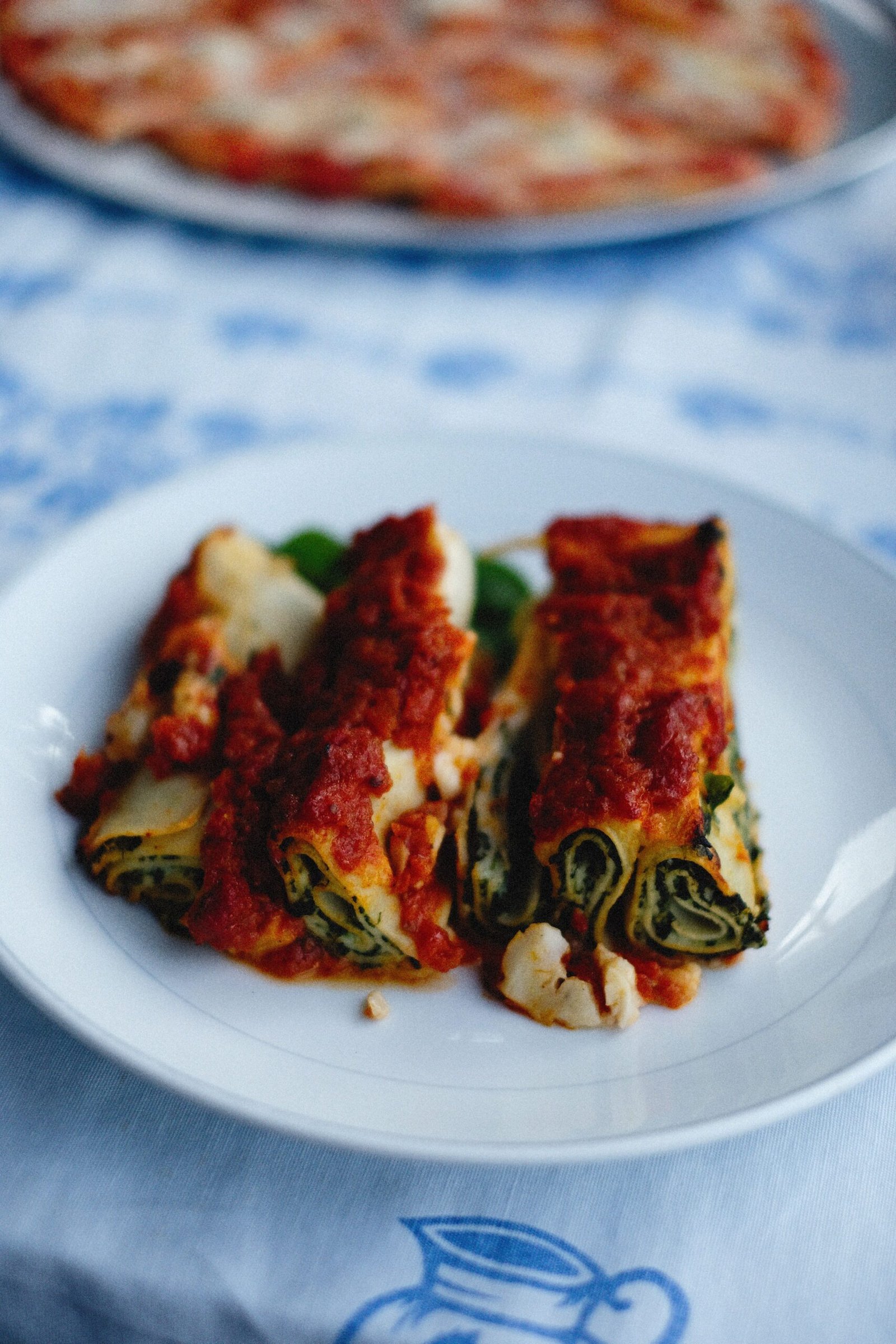 Canelones de pollo y ricota con salsa blanca
