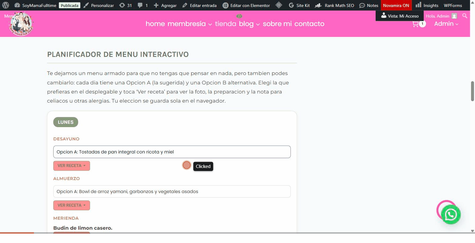 Planificador semanal dentro de la membresía Soy Mamá Fulltime